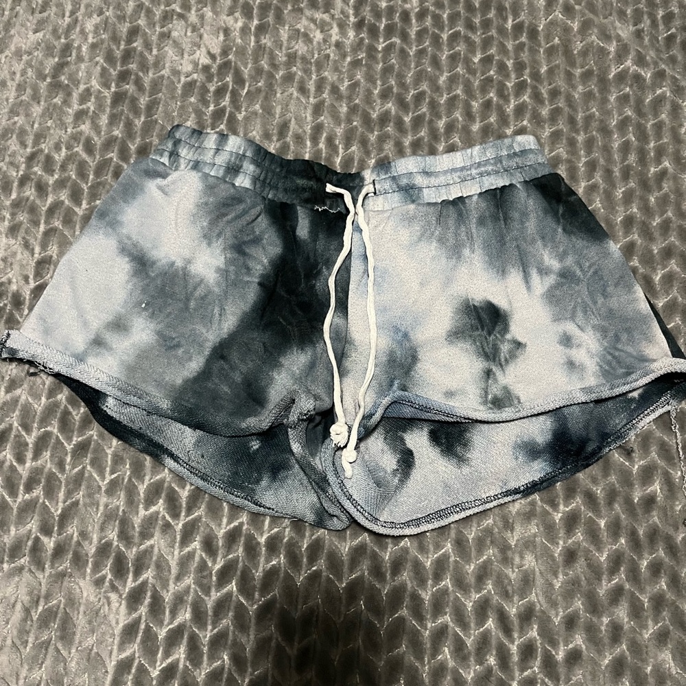 Blue and white sweatpants material shorts. Size small